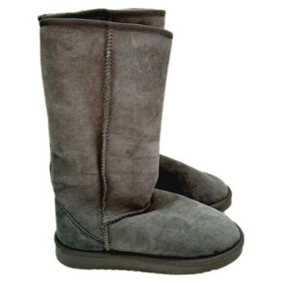 Genuine Sheepskin Fur Suede Leather Winter Snow Sherpa Boots Classic Tall Sz 7 - Picture 1 of 13